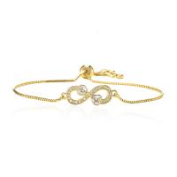 Cubic Zirconia Micro Pave Brass Bracelet, gold color plated, Adjustable & micro pave cubic zirconia & for woman Approx 6 Inch 