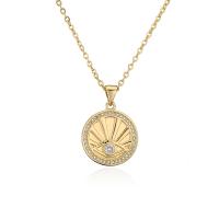 Cubic Zircon Micro Pave Brass Necklace, Flat Round, gold color plated, micro pave cubic zirconia & for woman Approx 17.72 Inch 