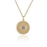 Cubic Zircon Micro Pave Brass Necklace, Flat Round, gold color plated, with eye pattern & micro pave cubic zirconia & for woman Approx 17.72 Inch 