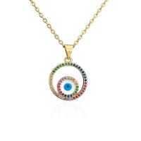 Evil Eye Jewelry Necklace, Brass, Moon, gold color plated, for woman & enamel, multi-colored Approx 17.72 Inch 