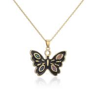Cubic Zircon Micro Pave Brass Necklace, Butterfly, gold color plated, micro pave cubic zirconia & for woman & enamel Approx 17.72 Inch 