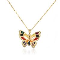 Rhinestone Brass Necklace, Butterfly, gold color plated, for woman & enamel & with rhinestone Approx 17.72 Inch 