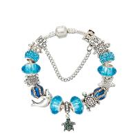 Zinc Alloy European Bracelets, with brass chain & Crystal, antique silver color plated & for woman & with rhinestone, blue 