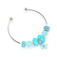Zinc Alloy European Cuff Bangle, with Lampwork, plated, Adjustable & for woman & with rhinestone 60mm 