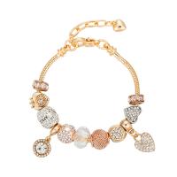 Zinc Alloy European Bracelets, with 1.96 inch extender chain, gold color plated, for woman & with rhinestone Approx 7.08 Inch 