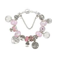 Zinc Alloy European Bracelets, with Lampwork, plated, tree of life design & for woman & with rhinestone, pink 