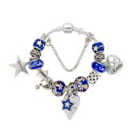Zinc Alloy European Bracelets, with Lampwork, plated & for woman & enamel & with rhinestone, dark blue 