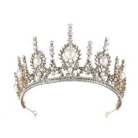 Bridal Tiaras, Zinc Alloy, with Plastic Pearl, Crown, antique bronze color plated, with rhinestone 