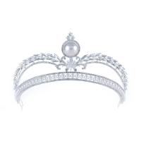 Bridal Tiaras, Zinc Alloy, with Plastic Pearl, Crown, silver color plated, with rhinestone 