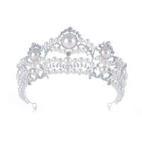 Bridal Tiaras, Zinc Alloy, with Plastic Pearl, Crown, silver color plated, with rhinestone 