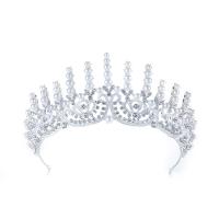Bridal Tiaras, Zinc Alloy, with Plastic Pearl, Crown, platinum color plated, with rhinestone 
