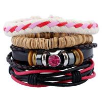 Cowhide Bracelets, with Coco & PU Leather & Wax Cord, 4 pieces & Adjustable & handmade & Unisex, 17-18cm,6cm 