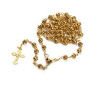 Четки Ожерелье, цинковый сплав, Инсус крест, плакирован золотом, Мужская, 1.6*2.5cm,1.5*1cm,6mm, длина:Приблизительно 15.75 дюймовый, продается PC