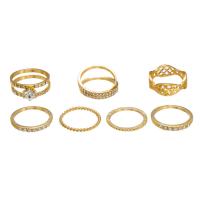 Anillo de dedo de aleación de Zinc, chapado, 7 piezas & Joyería & para mujer & con diamantes de imitación, Oro de Cristal Oscuro (acero), Vendido por Set