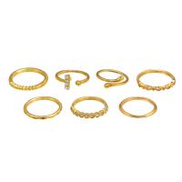 ラインス トーン亜鉛合金指のリング, 亜鉛合金, メッキ, 7個 & ファッションジュエリー & 女性用 & ライン石のある, 金色, 売り手 セット