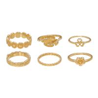 Anillo de dedo de aleación de Zinc, chapado, 5 piezas & Joyería & para mujer & con diamantes de imitación, dorado, Vendido por Set