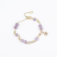 Quartz Bracelets, Brass, with Amethyst, gold color plated, fashion jewelry & for woman & with rhinestone, 7mm Approx 5.9 Inch 