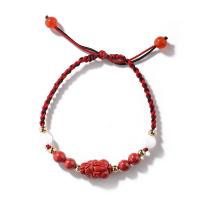 Мода Киноварь браслет, с Лунный камень & Шнур-терилен & красный агат, Сказочный Дикий Зверь, ювелирные изделия моды & Женский, длина:Приблизительно 6-7.4 дюймовый, продается Strand