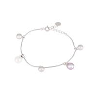 Pearl Sterling Silver Bracelets, 925 Sterling Silver, with Freshwater Pearl, with 1.37inch extender chain, platinum plated & for woman, 7mm Approx 6.3 Inch 