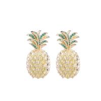 Cubic Zirconia Micro Pave Brass Earring, Pineapple, gold color plated, micro pave cubic zirconia & for woman 