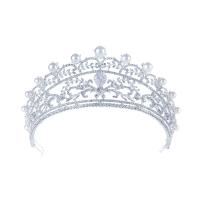 Bridal Tiaras, Zinc Alloy, with Plastic Pearl, Crown, silver color plated, with rhinestone & hollow 