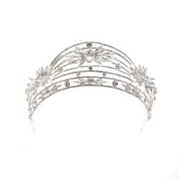 Bridal Tiaras, Zinc Alloy, Crown, silver color plated, with rhinestone & hollow 