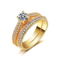 Brass Ring Set, gold color plated, 2 pieces & micro pave cubic zirconia 