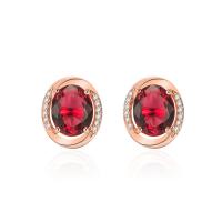 Cubic Zirconia Micro Pave Brass Earring, rose gold color plated, micro pave cubic zirconia & for woman, red 