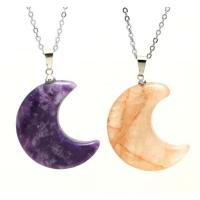 Gemstone Necklaces, Brass, with Gemstone, Moon, platinum color plated & Unisex Inch 
