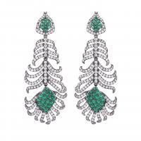 Cubic Zirconia Micro Pave Brass Earring, Feather, plated, micro pave cubic zirconia & for woman 