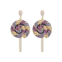 Cubic Zirconia Micro Pave Brass Earring, Lollipop, gold color plated, micro pave cubic zirconia & for woman 