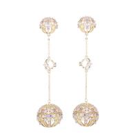 Cubic Zirconia Micro Pave Brass Earring, Round, gold color plated, micro pave cubic zirconia & for woman & hollow 