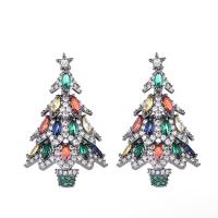 Christmas Earrings, Brass, Christmas Tree, plated, Christmas jewelry & micro pave cubic zirconia & for woman 