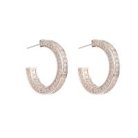 Cubic Zirconia Micro Pave Brass Earring, Letter C, plated, micro pave cubic zirconia & for woman 
