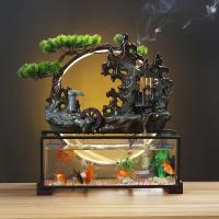 Resin Aquarium Fountain Ornament, plated, for home and office & durable & with LED light 