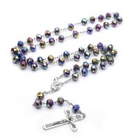 Rosary Necklace, Crystal, with Zinc Alloy, Crucifix Cross, plated, Unisex, mixed colors, 6*8 .5 cm 