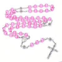 Четки Ожерелье, пластик, с цинковый сплав, Инсус крест, Мужская, розовый, 8mm, длина:45 см, продается PC