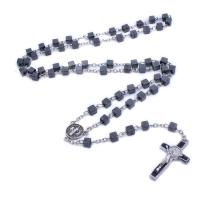Rosary Necklace, Hematite, with Zinc Alloy, Crucifix Cross, Unisex, mixed colors, 5mm cm 