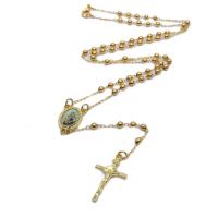Rosary Necklace, Brass, Crucifix Cross, Unisex, mixed colors, 3mm cm 