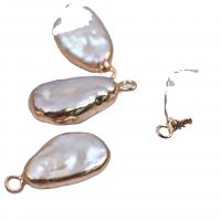 Cultured Freshwater Pearl Brass Pendant, with Brass, Teardrop, DIY, white 