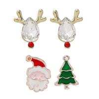 Christmas Earrings, Zinc Alloy, 2 pieces & Christmas Design & fashion jewelry & for woman & enamel & with rhinestone, multi-colored 