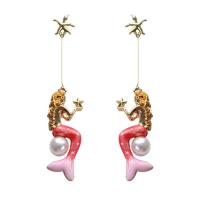 Plastic Pearl Zinc Alloy Earring, with pearl, Mermaid, plated, Natural & fashion jewelry & for woman 