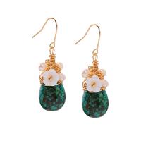 Turquoise Drop Earring, Brass, with turquoise & pearl, plated, Natural & fashion jewelry & for woman 