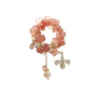 Gemstone Brooch, Brass, with pearl & Strawberry Quartz, fashion jewelry & micro pave cubic zirconia & for woman, pink 