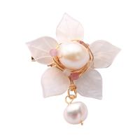 Shell Brooch, Brass, with pearl & Shell, Flower, Natural & fashion jewelry & for woman, pink 