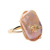 Cultured Freshwater Pearl Finger Ring, Brass, with pearl, Natural & fashion jewelry & for woman, pink, Inner Approx 18mm 