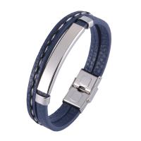 PU Leather Cord Bracelets, with Stainless Steel, fashion jewelry & multilayer 