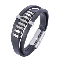 PU Leather Cord Bracelets, with Stainless Steel, fashion jewelry & multilayer black 