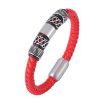 PU Leather Cord Bracelets, with Stainless Steel, fashion jewelry & woven pattern, red 