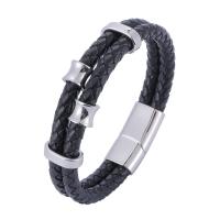 PU Leather Cord Bracelets, with Stainless Steel, fashion jewelry & woven pattern 